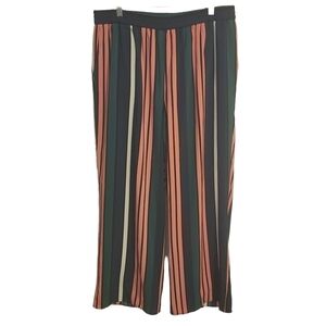 Eloquii | Women's Pink and Green Striped Wide Leg Pants or Slacks (Size 16)